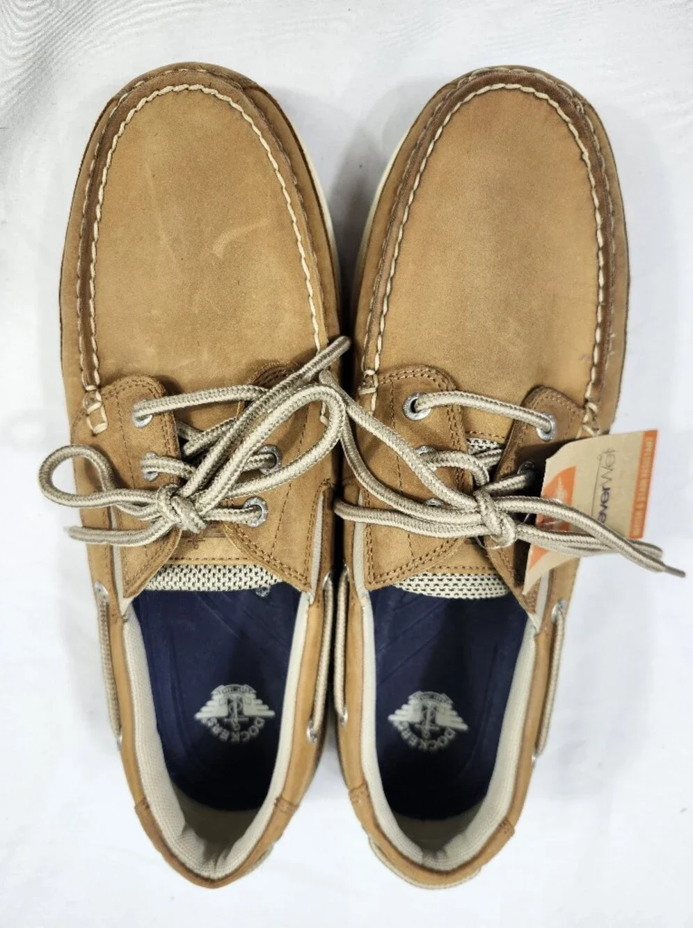 Dockers Men's 11 W Tan Leather Never Wet 3 Eye Boat Shoes